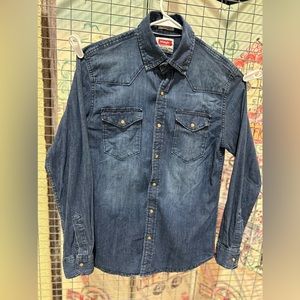 VTG Wrangler Blue Denim Pearl‎ Snaps Western Shirt Cowboy women’s